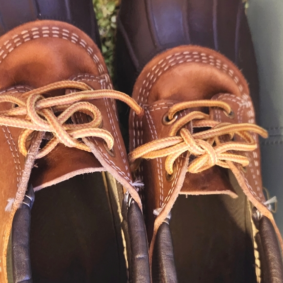 HIP L.L. BEAN Hunting Boots Maine Lace Dark Brown Tan Leather Duck Shoes 10W 9M - Picture 6 of 12
